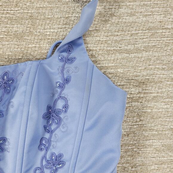 Michelangelo Gown Womens 6 Blue Beaded Whimsical Fairy Corset Halter Prom Dress - Picture 8 of 16